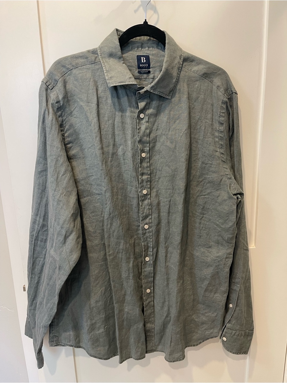 Men's BOGGI Milano Casual Long-Sleeve Button-Up Shirt Linen in Sage Green sz XXL